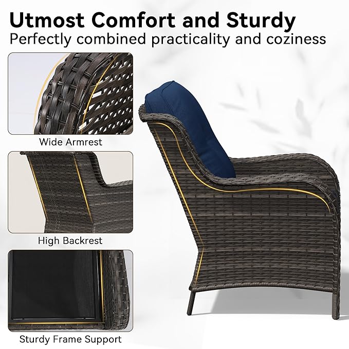 Patio Chairs Set of 2, Outdoor Wicker Patio Furniture Set with Thickened Olefin Cushions, High Back and Deep Seating - Photo 3