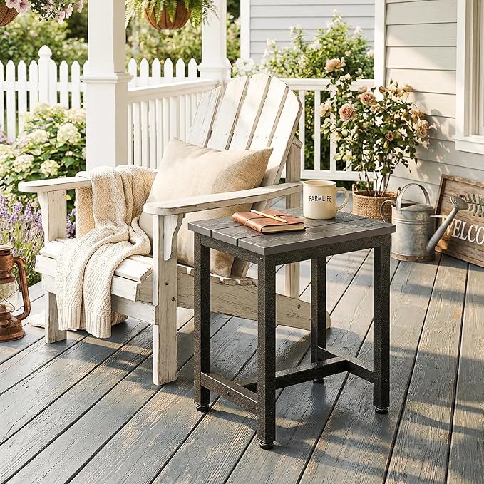 ODK Outdoor Side Table, Adirondack Patio End Table with Weather-Resistant, Waterproof Top for Hot Tub, Garden, Balcony, Poolside, Durable & Easy-to-Clean, Grey