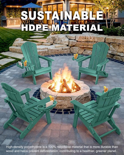 Adirondack Chair Set of 8, HDPE Folding Adirondack Chair with Multifunctional Cup Holder, Weather Resistant Fire Pit Chair for porches, patios, poolsides, Decks.