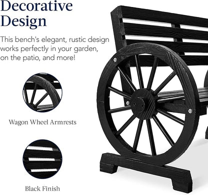 Best Choice Products 2-Person Wooden Wagon Wheel Bench for Backyard, Patio, Porch, Garden, Outdoor Lounge Furniture w/Rustic Country Design, Slatted Seat and Backrest - Black