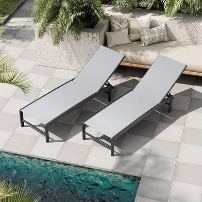 Crestlive Products Chaise Lounge Chair Outdoor Set of 2, Adjustable 5 Positions Pool Lounge Chairs, Metal Tanning Recliner, Outdoor Furniture All Weather for Patio, Beach, Yard, Pool