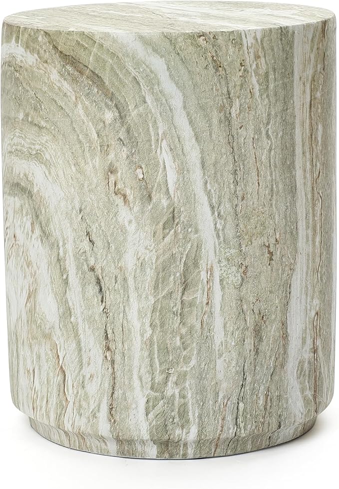 LuxenHome 18" Outdoor Side Table, Green and White Marbled Round Side Table, Indoor Outdoor End Tables for Patio, Modern Small Round Side Tables for Outside, Garden Stool for Indoor and Outdoor
