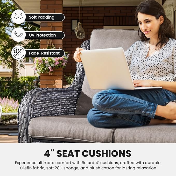Belord Wicker Furniture 4 Pieces Outdoor Patio Furniture Set Patio Loveseat Sofa Set with Wicker Chairs and Coffee Table - Photo 3