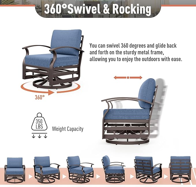Kurapika 1 Piece Patio Furniture Chair, Outdoor Aluminum Swivel Glider Rocker, Patio Bistro Set Rocking Chair for Porch, Garden, Patio, Navy Blue
