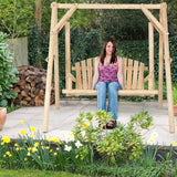 Tangkula A-Frame Wood Log Swing Bench, Outdoor Rustic Curved Back Swing Chair for Patio Garden Yard - Photo 3