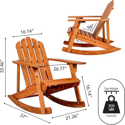 Eyely PTA1000A Harvey Outdoor Patio Classic Acacia Wood Adirondack Rocking Chair, Light Brown for Bohemian, Classic, Country, Cottage, Farmhouse, Rustic