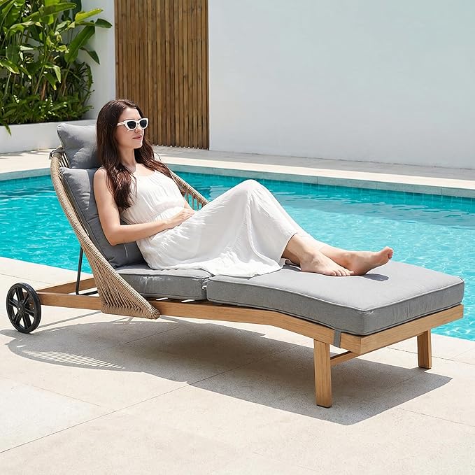 Patio Chaise Lounge Chairs, Oversized Lounge Chair Outdoor with Cushions, Patio Lounger Chairs with Wheels - Photo 1