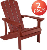 Flash Furniture Charlestown Poly Resin Adirondack Chair - Red - All Weather - Indoor/Outdoor - Set of 2 - Photo 4
