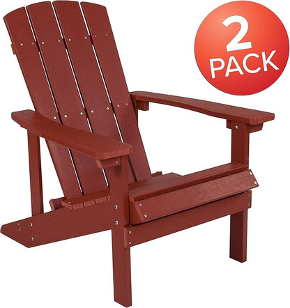 Flash Furniture Charlestown Poly Resin Adirondack Chair - Red - All Weather - Indoor/Outdoor - Set of 2