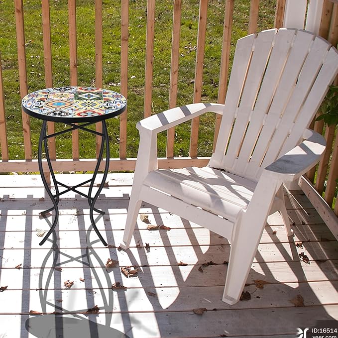 VCUTEKA Mosaic Outdoor Side Table - Small Patio Table Coffee Outside Accent Tables Round End Plant Tables for Bistro - Photo 5