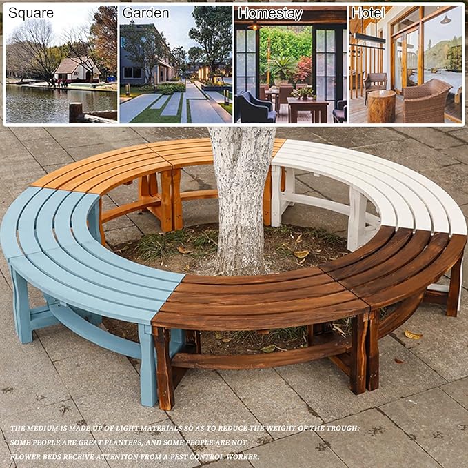 Outdoor Curved Bench, 2-Person Rustic Wood Bench for Garden, Backyard, Porch, Max Load 440 LBS, Wraparound Garden Furniture Wooden(White)
