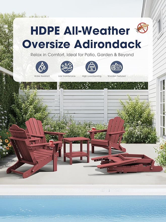 KINGYES Adjustable Folding Adirondack Chair, 3-Position Reclining Adirondack Chairs with Cup Holder - Photo 9