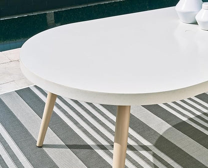 Signature Design by Ashley Seton Creek Casual Aluminum Outdoor Dining Table with Umbrella Hole and Cover Cap, White & Light Brown