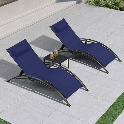PURPLE LEAF Patio Oversized Chaise Lounge Chair Set with 2 Side Table Pool Outside Adjustable Recliner Chairs for Beach Outdoor Sunbathing Tanning Poolside Loungers Chair