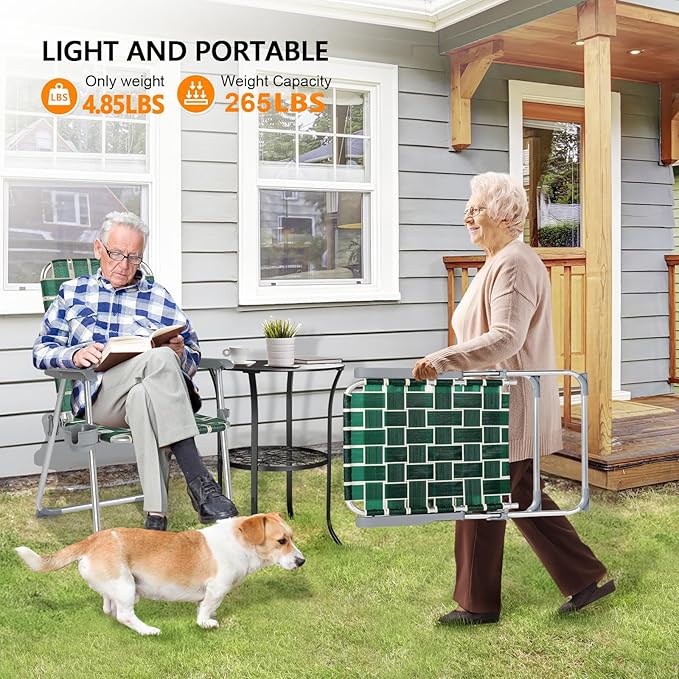 VINGLI Folding Aluminum Webbed Lawn Chairs with Detachable Cup Holder, High Beach Chair for Adults Heavy Duty - Photo 4