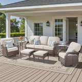 7 Pieces Outdoor Furniture Set Swivel Chairs, All Weather Wicker 3 Seater Sofa with Ottomans Rattan Side Table - Photo 7