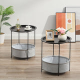 VECELO Round Side/End Table with Fabric Storage Basket，Metal Anti-Rust and Waterproof Small Bedside Nightstand with - Photo 7
