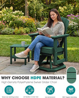SERWALL Adirondack Swivel Glider, HDPE Glider for Outdoor, All-Weather Glider Rocking Chair for Porch, Balcony, Green - Photo 4