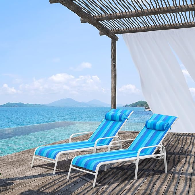 EROMMY Patio Chaise Lounge Chair, Set of 2 Outdoor Lounge Chairs with Adjustable Backrest - Photo 2