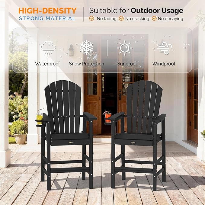 VINGLI Tall Adirondack Chair, All-Weather Plastic Adirondack Chair with Cup Holder Heavy-Duty Outdoor Barstools for - Photo 7