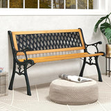 Tangkula Outdoor Garden Bench Park Bench, Patio Bench Chair with Cast Iron & Hardwood Structure - Photo 4
