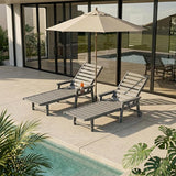 Adjustable Lounge Chair Outdoor Set of 8, HDPE Outdoor Chaise Lounge with Cup Holder & Wheels - Photo 7