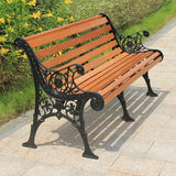 Metal Garden Bench, Cast Iron and Wood Park Bench with Backrest and Armrests, Comfortable Natural Slatted Wood Seat - Photo 1