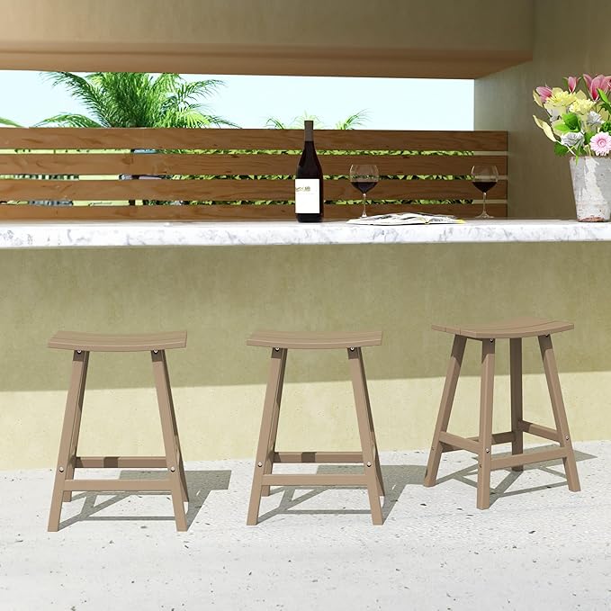 WestinTrends Malibu Malibu 24 Inch Counter High Saddle Stools (Set of 3), Weathered Wood
