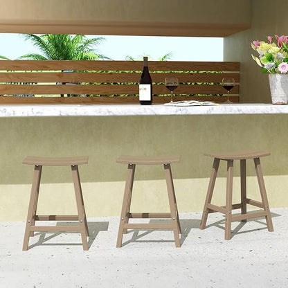 WestinTrends Malibu Malibu 24 Inch Counter High Saddle Stools (Set of 3), Weathered Wood
