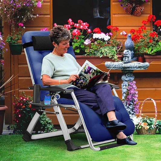 MOPHOTO Zero Gravity Chair, Outdoor Padded Lounge Chair with Side Table, Zero Gravity Recliner Chair, Outdoor Reclining Chair, Sturdy & Comfortable, Supports up to 440lbs