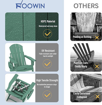 FOOWIN Adirondack Chair with Retractable Ottoman,HDPE Folding Adjustable Adirondack Chair w/4 in 1 Cup Holder Trays,All-Weather Resistant Fire Pit Chair for Outdoor Patio Lawn Set of 8