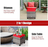 Tangkula 2 Pieces Patio Rattan Ottomans, Outdoor Wicker Footstool Footrest Seat with Soft Cushions and Steel Frame - Photo 9