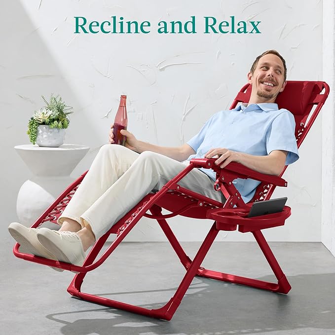 Best Choice Products Adjustable Zero Gravity Chair, Monochromatic Color Folding Patio Recliner w/Side Tray - Photo 4