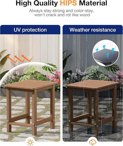 YEFU Outdoor Side Table for Patio: 16" HIPS Weather - Resistant Adirondack Tables - Waterproof Small Square End Tables for Backyard Pool Porch Balcony - Indoor Outdoor Durable Table Teak