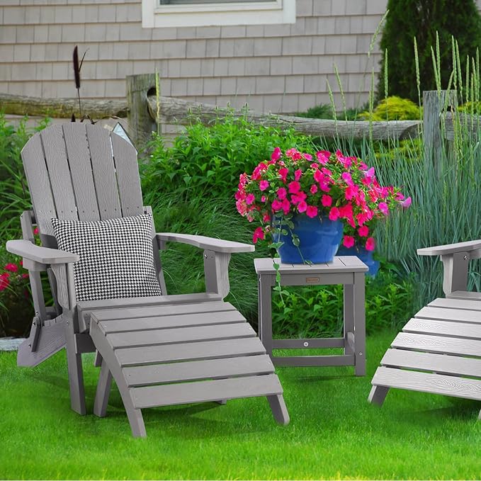 Adirondack Ottoman, Plastic Folding Adirondack Footstool, All Weather Ottoman for Adirondack Chairs, Widely Used for Outdoor, Porch, Patio, Garden, Poolside, Fire Pits - Grey