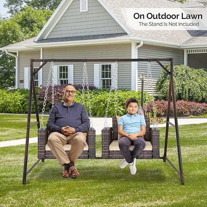 2 FT Wicker Porch Swing, Square Single Person Outdoor Hanging Swing Bench. Handwoven with Weatherproof PE Rattan - Photo 9
