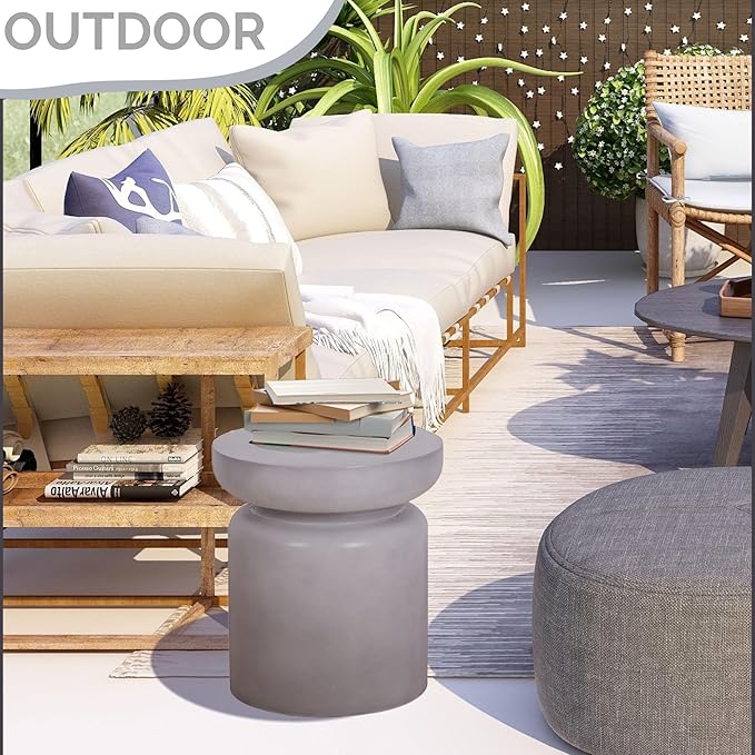 Afterglow Terrafab Concrete Look Side Table End Table Natural Decorative Garden Stools for Living Room Bedroom Patio - Photo 2