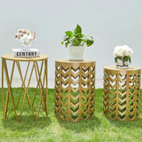 Nesting Side Table Set of 3 Decorative Round Garden Stools for Indoor Outdoor Heavy Duty Metal Frame Side Table - Photo 1