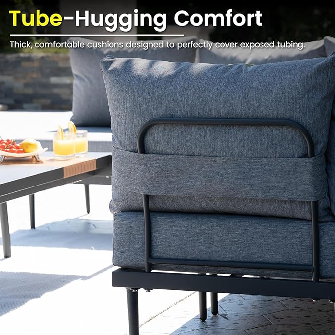 Sundale Outdoor 4 Pieces Patio Furniture Set, Metal Sectional Sofa Patio Conversation Set with 6 Inch Cushions, Modern - Photo 6