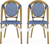 Christopher Knight Home Gwendolyn Outdoor French Bistro Chairs (Set of 2), Blue + White + Bamboo Print Finish - Photo 1
