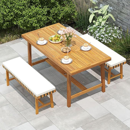 Tangkula Acacia Wood Outdoor Bench with Padded Cushion, 48" Long Dining Bench with Washable Zippered Cover, Backless Wooden Entryway Bench, Garden Poolside Porch Balcony Deck Indoor Furniture (1)