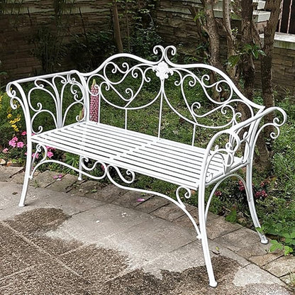 Elegant Green Metal Garden Bench, Outdoor Patio Seat with Exquisite Carvings for Lawn, Park, Yard - European Style Durable & Stylish Furniture