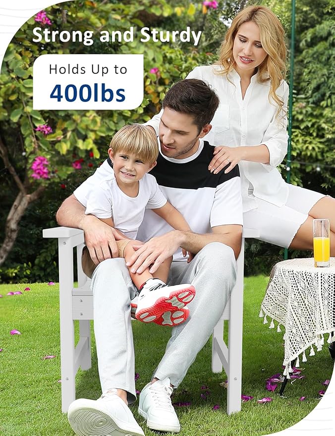 Patio Chairs Set, 3 Pieces Weatherproof HIPS Outdoor Furniture, Patio Chairs Conversation Sets with Side Table for Garden Porch Lawn & Backyard(White)