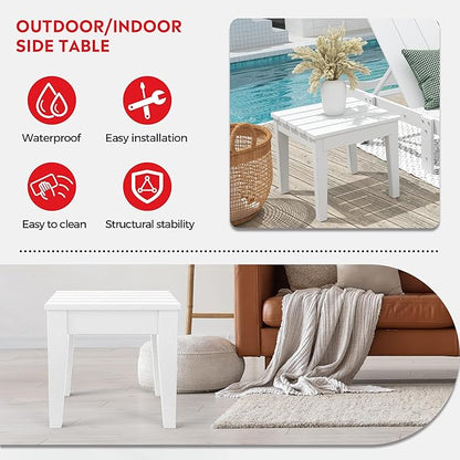 Costaelm Small Outdoor Side Table, Patio End Table Weather Resistant Outdoor Coffee Table, Square Conversation Table for Indoor, Porch, Balcony, Garden, Poolside, Deck, White