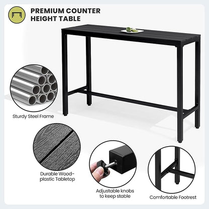 Crestlive Products Outdoor Bar Table, 55'' Rectangle Patio Counter Height Table High Pub Table with Waterproof Top and Sturdy Metal Frame for Balcony, Bistro, Garden, Backyard, Hot Tub (Black)