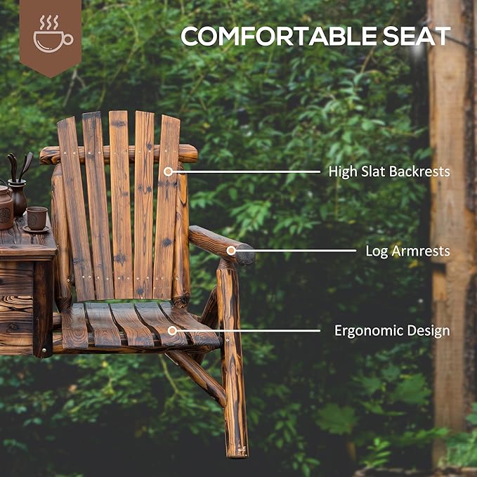 Outsunny Double Wooden Adirondack Chair with Ice Bucket, Outdoor Loveseat with High Backrest, Smooth Armrest, Rustic Brown
