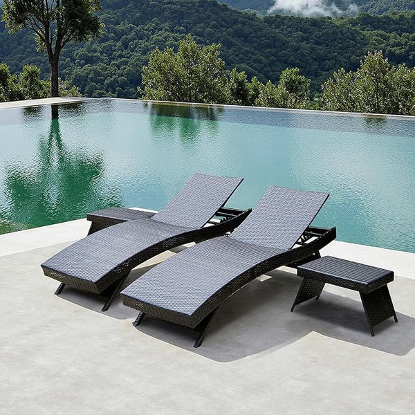 Patio Chaise Lounge Set of 2 Foldable Chairs + 2 Tables - Photo 1