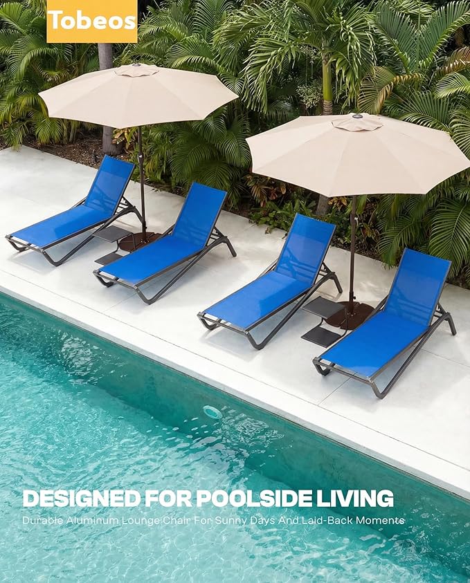 Outdoor Chaise Lounge Chair, 5-Position Adjustable Patio Lounge Chair with Ergonomic Aluminum Frame, Textilene Fabric Pool Loung Chairs for Poolside, Deck, Backyard (Royal Blue)