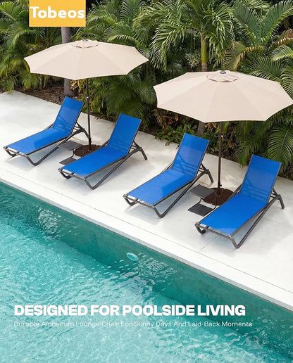 Outdoor Chaise Lounge Chair Set of 2 with Side Table, 5-Position Adjustable Patio Lounge Chair with Aluminum Frame, Textilene Fabric Pool Loung Chairs for Poolside,Deck, Backyard (Royal Blue)