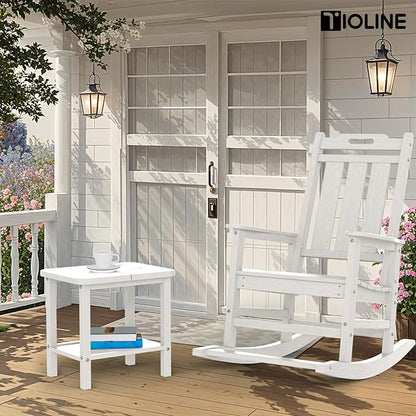 Patio Side Table, Outdoor HDPE Adirondack End Table for Patio, Backyard,Outdoor Side Table for Garden, Pool, Lawn,White